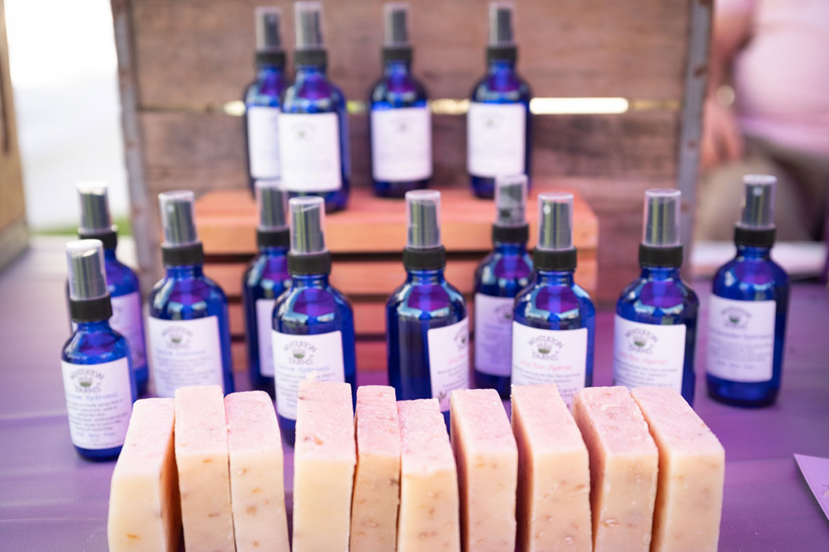 a display of sprays and soap containing lavender